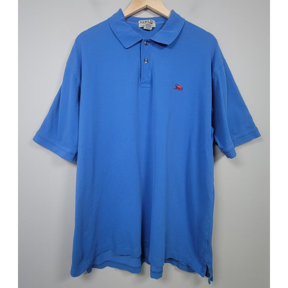 Perlis Mens XL Blue Polo Shirt Peruvian Cotton Crawfish Logo